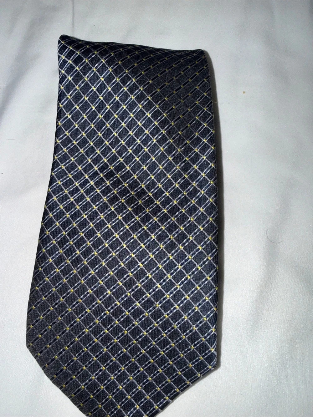 Yves Saint Laurent Navy and Gold Windowpane Silk Tie